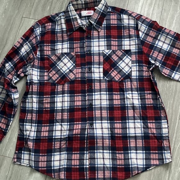 Vintage Van Cort Flannel Shirt Mens Large Plaid Red Blue 100% Cotton With Tag - Picture 3 of 5